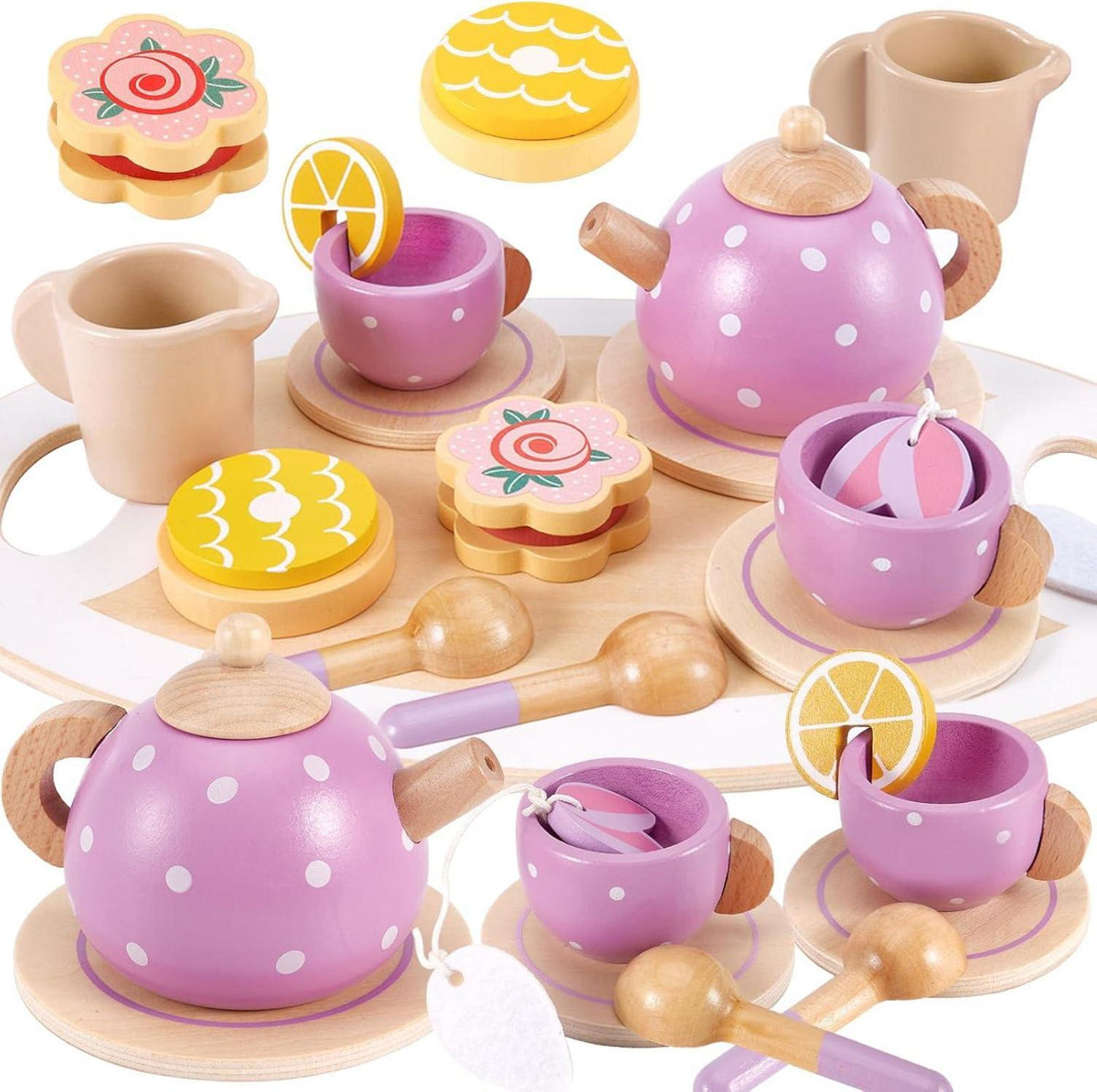 Holz Teeservice Set Kinderküche Zubehör Teeparty Spielzeug Jungen