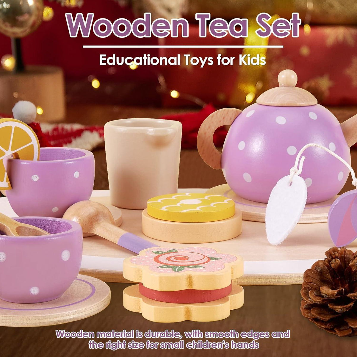 AOLEVA Teeservice Holz Tee Set Kinderküche Zubehör Mädchen Jungen