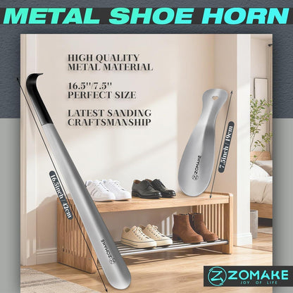 ZOMAKE Schuhlöffel Metall 2er Set 42cm Edelstahl Shoe Horn