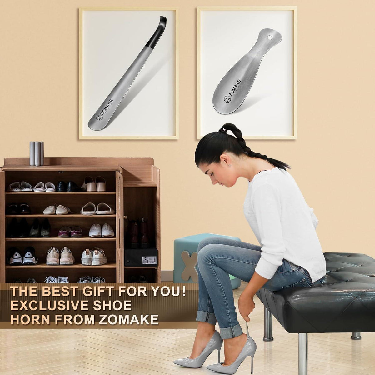 Metall Schuhlöffel Set 2 Stück 42cm 19cm Schuhanzieher Edelstahl