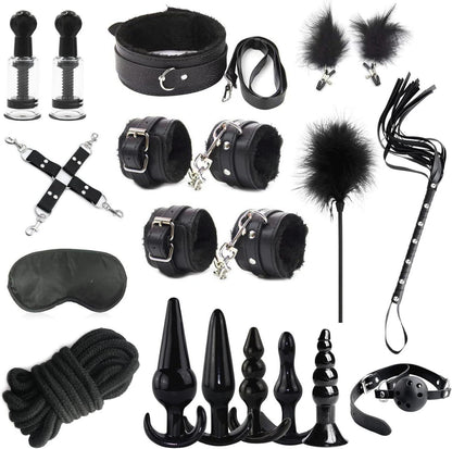 18-teiliges BDSM Bondage Set Handschellen Bett Anal Spielzeug SM