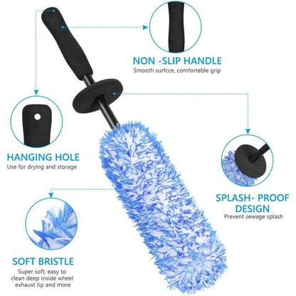 Felgenbürste Mikrofaser für Alufelgen, schonende Tiefenreinigung, 40cm, Blau