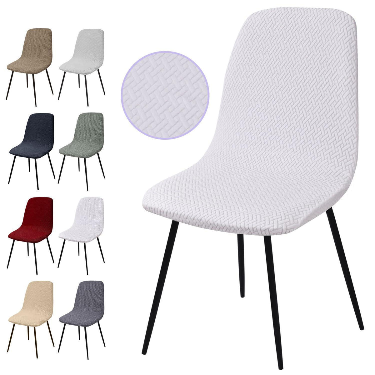 Stuhlhussen 4er Set Jacquard – Schneeweiß, Stretch & Waschbar