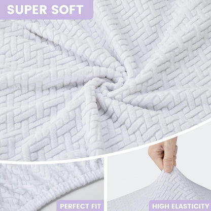 Stuhlhussen 4er Set Jacquard – Schneeweiß, Stretch & Waschbar