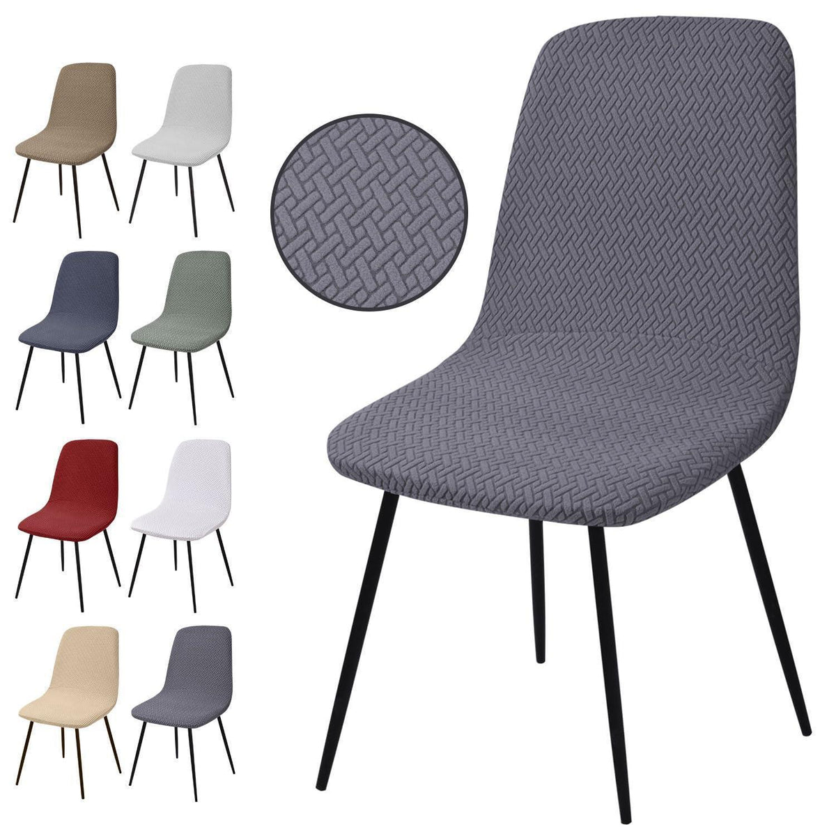 Stuhlhussen 6er Set Jacquard Stretch Grau – Abnehmbar & Waschbar