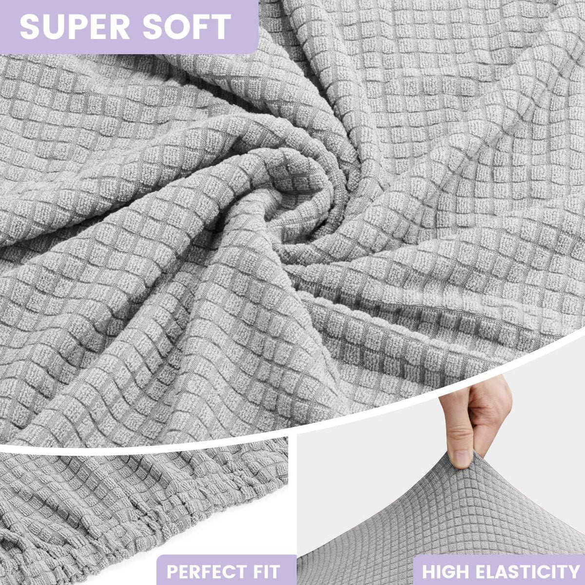 Stuhlhussen 2er Set Silbergrau | Stretch Jacquard Esszimmerstuhlbezug