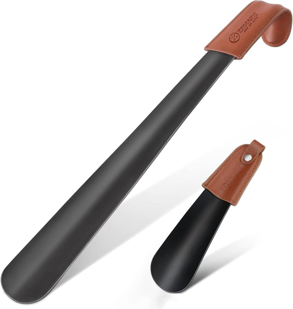 Schuhlöffel Metall Set 42cm Schuhanzieher Edelstahl Schwarz Lederband
