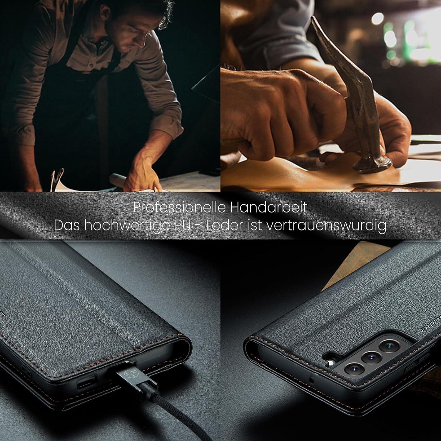 Samsung Galaxy S22 5G Handyhülle Schwarz Leder Kartenfach Standfunktion