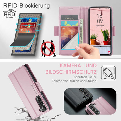 Samsung Galaxy S22 5G Hülle RFID Leder Flip Case Rosa Gold