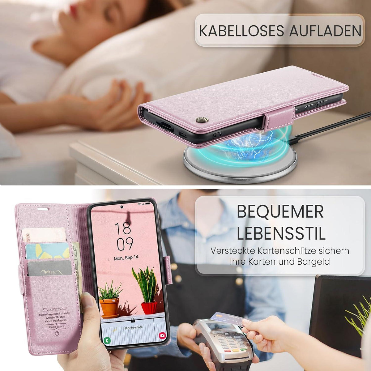 Samsung Galaxy S22 5G Handyhülle Premium Leder RFID Schutzhülle Flip Case Standfunktion Rosa Gold 6,1 Zoll