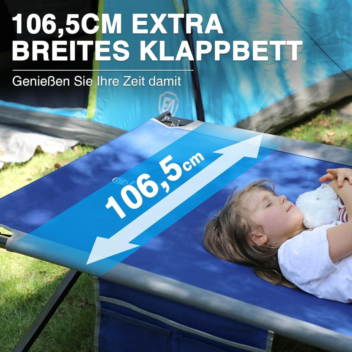 XXL Feldbett 214cm extra breit, 300kg belastbar, blau
