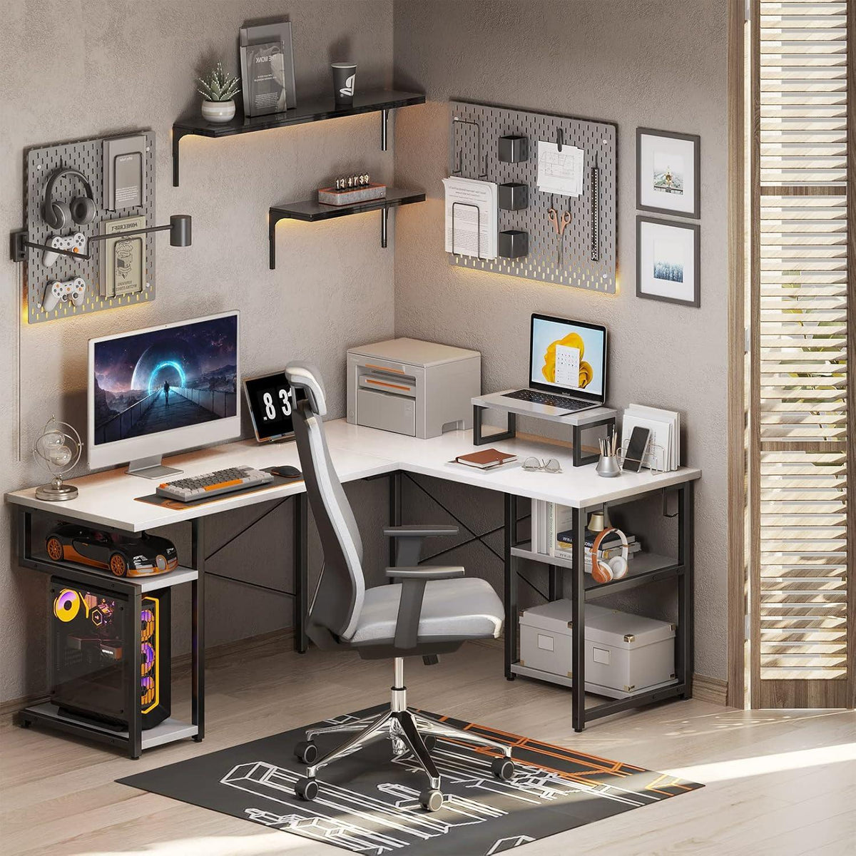 ODK Gaming Tisch Weiß 148x120 cm mit Regal und