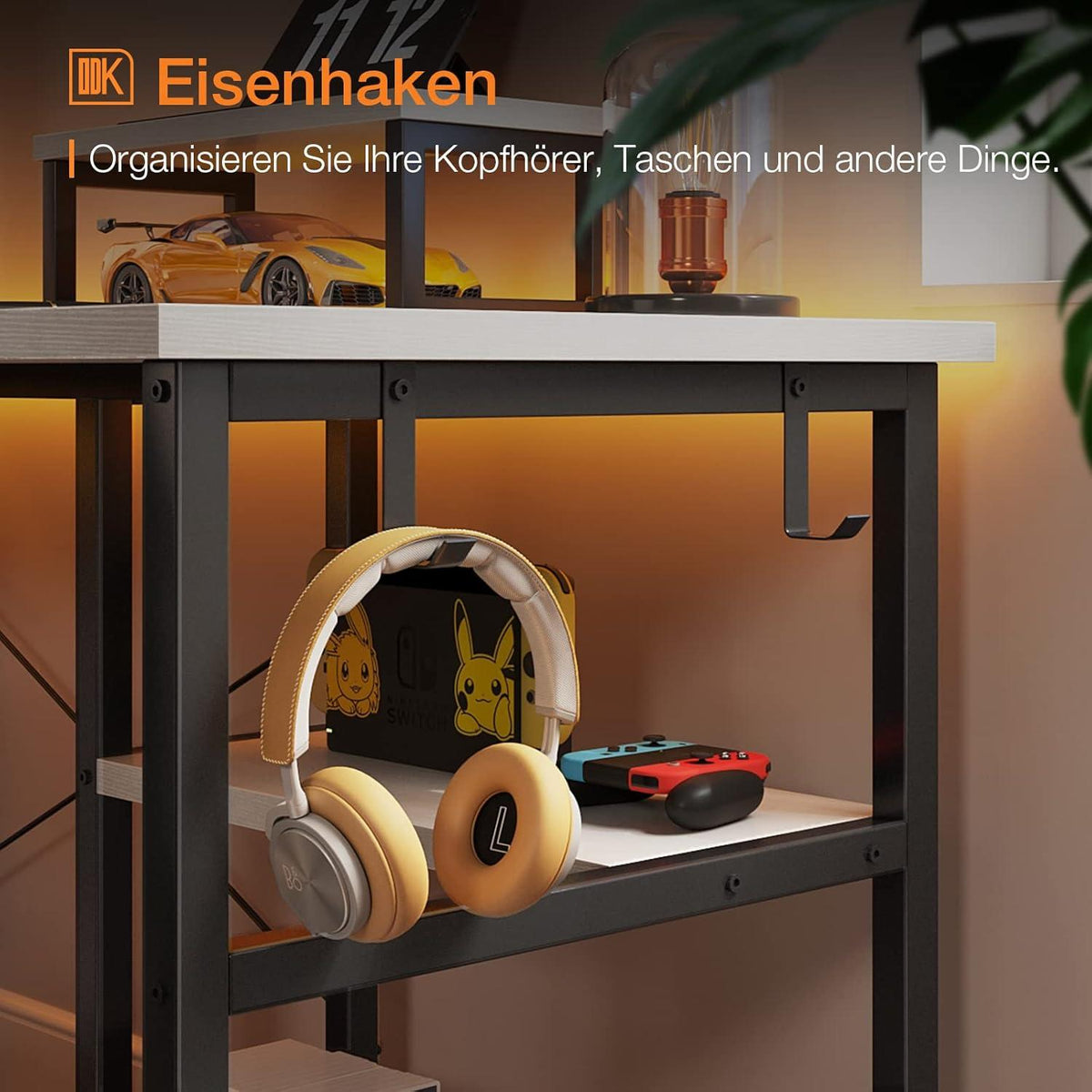 Gaming Tisch Eckschreibtisch Weiß 148x120cm mit Regal & Monitorständer