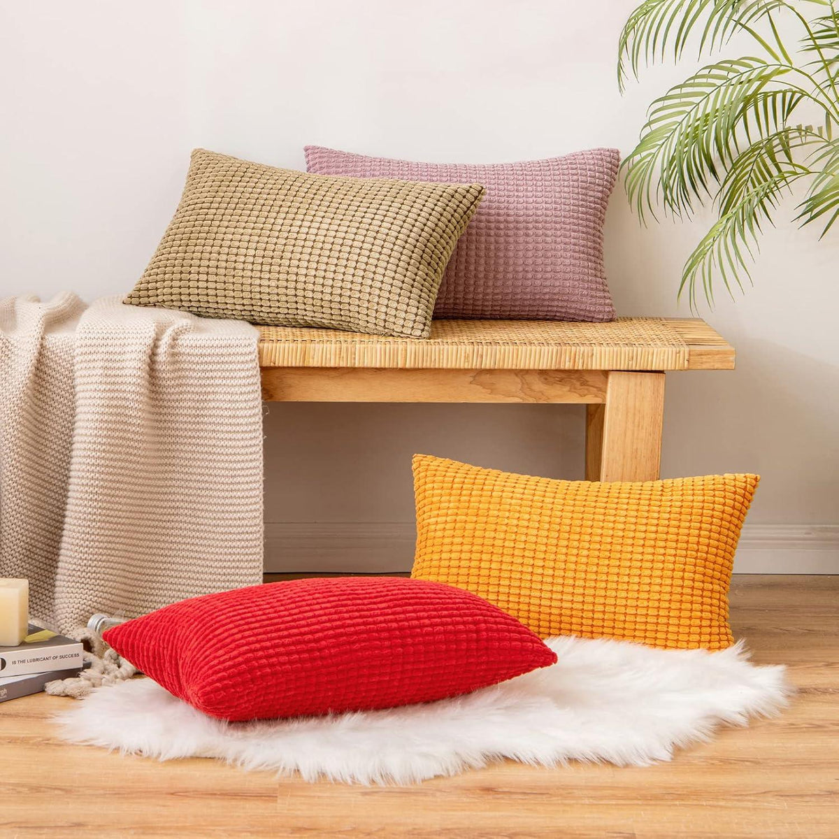 Kordsamt Kissenbezug 2er Set 40x60 cm Braun Granulat Dekorativ Zierkissen