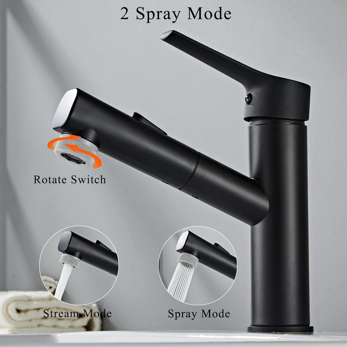 Moderne Schwarz Herausziehbarer Wasserhahn Badarmatur 2 Strahlarten