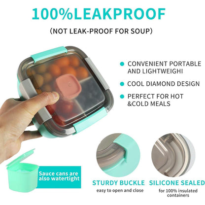 Lunchbox Bento Box 1500ml mit 3 Fächern & Gabel