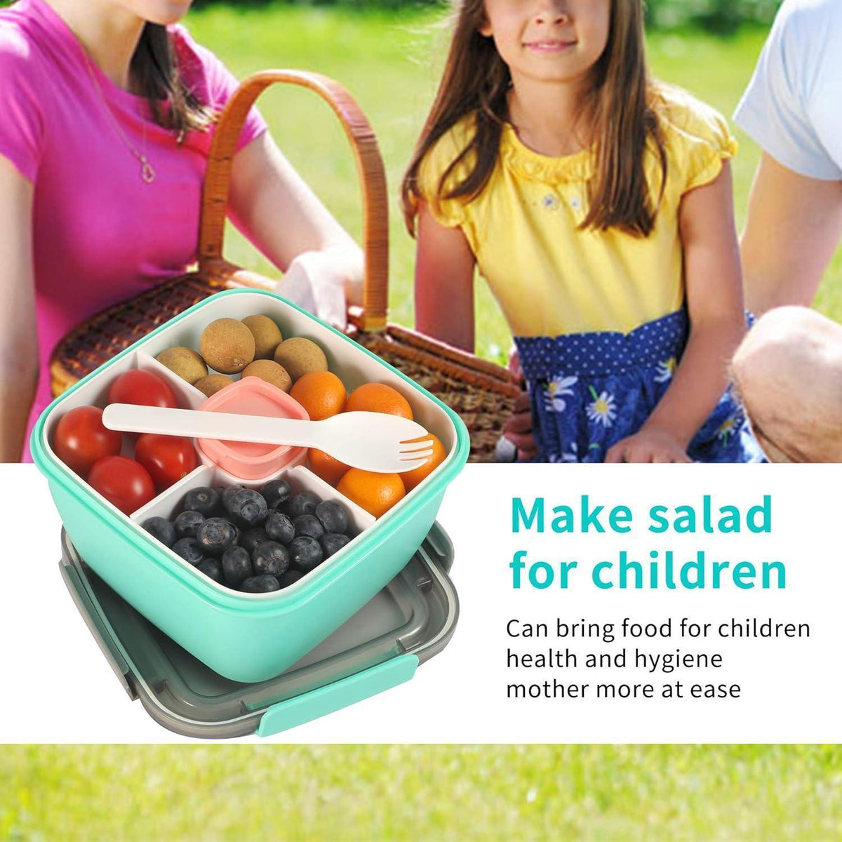 Lunchbox Bento Box 1500ml mit 3 Fächern & Gabel