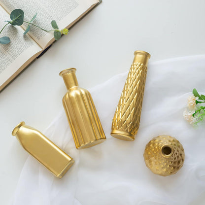 Goldene Vintage Glasvasen Set, 4er Pack für Blumen Deko
