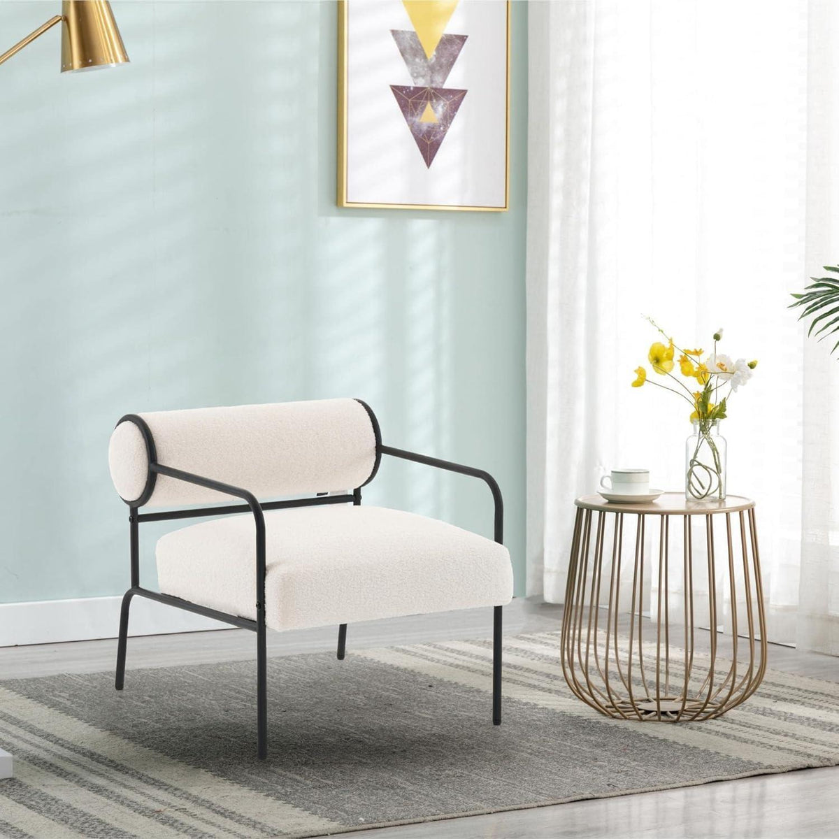 Mingone Loungesessel Lammwolle Weiß - Bequemer Teddy Sessel