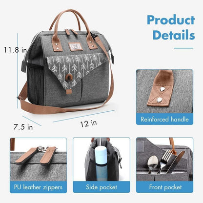 Kühltasche Damen Grau – Isolierte Lunchtasche für Arbeit & Picknick