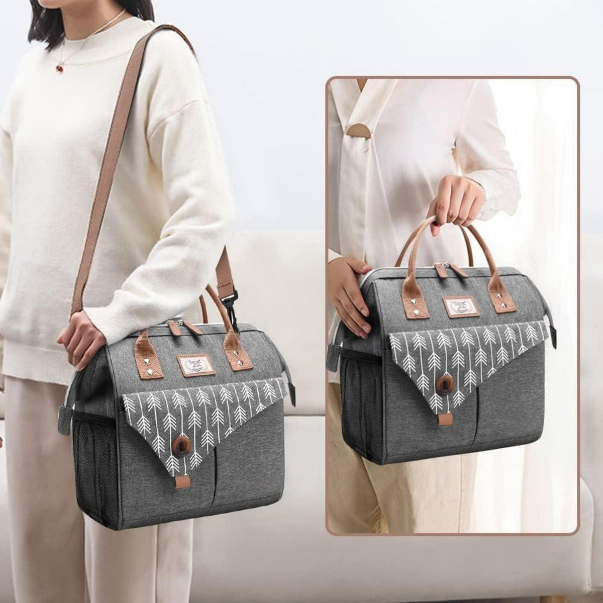 Kühltasche Damen Grau – Isolierte Lunchtasche für Arbeit & Picknick