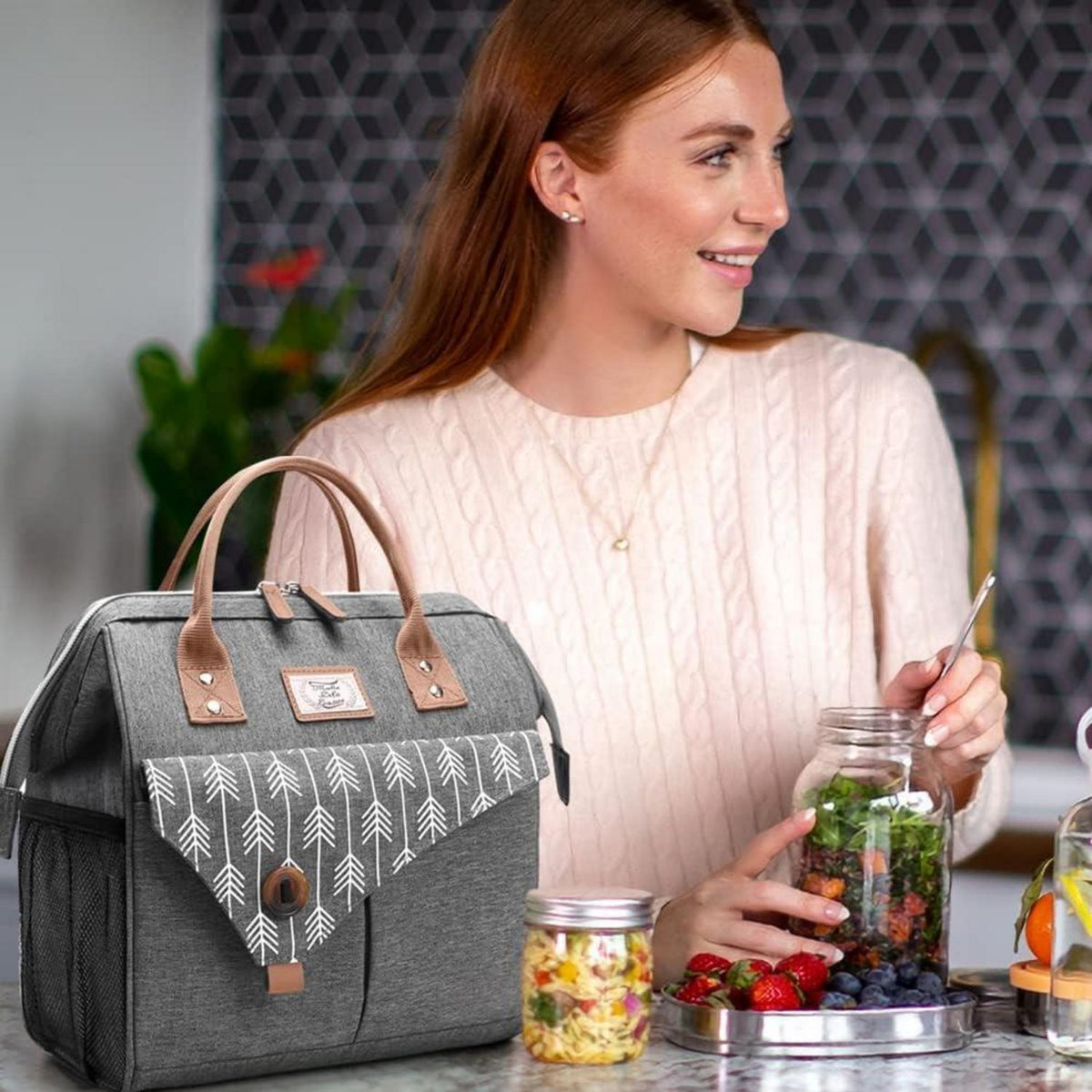 Kühltasche Damen Grau – Isolierte Lunchtasche für Arbeit & Picknick