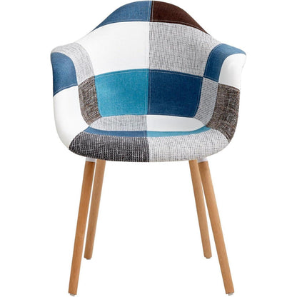 Patchwork Esszimmerstühle mit Armlehnen – Set 4 | Blau