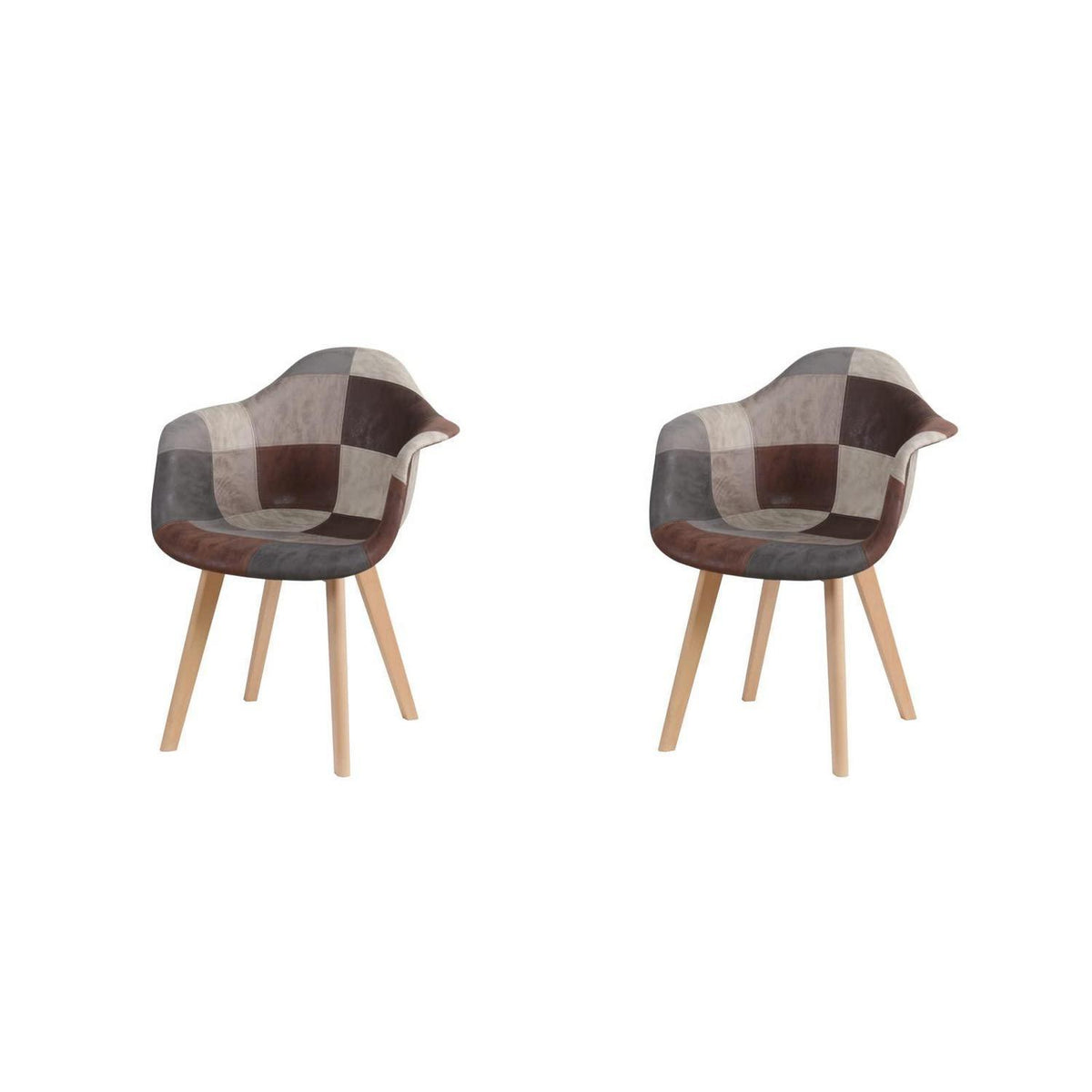 2 Esszimmerstühle Patchwork-Stoff mit Armlehnen & Buchenholz