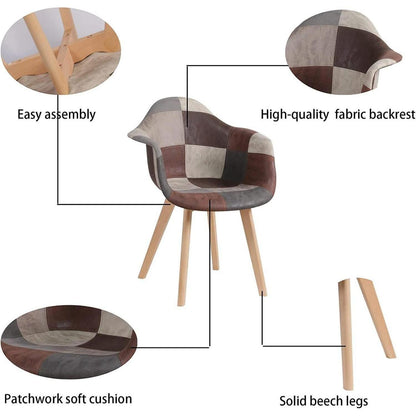 2 Esszimmerstühle Patchwork-Stoff mit Armlehnen & Buchenholz