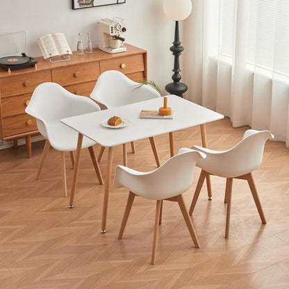 Moderner Esszimmerstuhl Set (2x) – Weiß, Buchenholz Beine