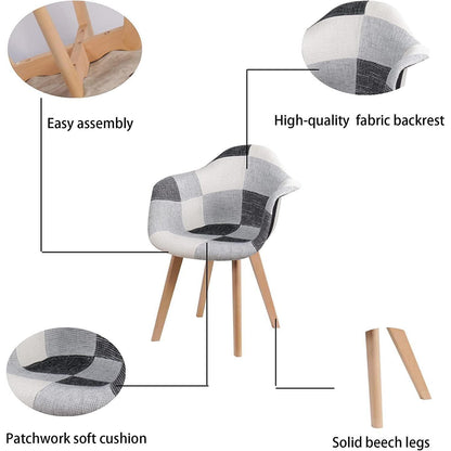 2er Set Patchwork Esszimmerstühle mit Armlehnen, Buchenholz Schwarz-Weiß-Grau