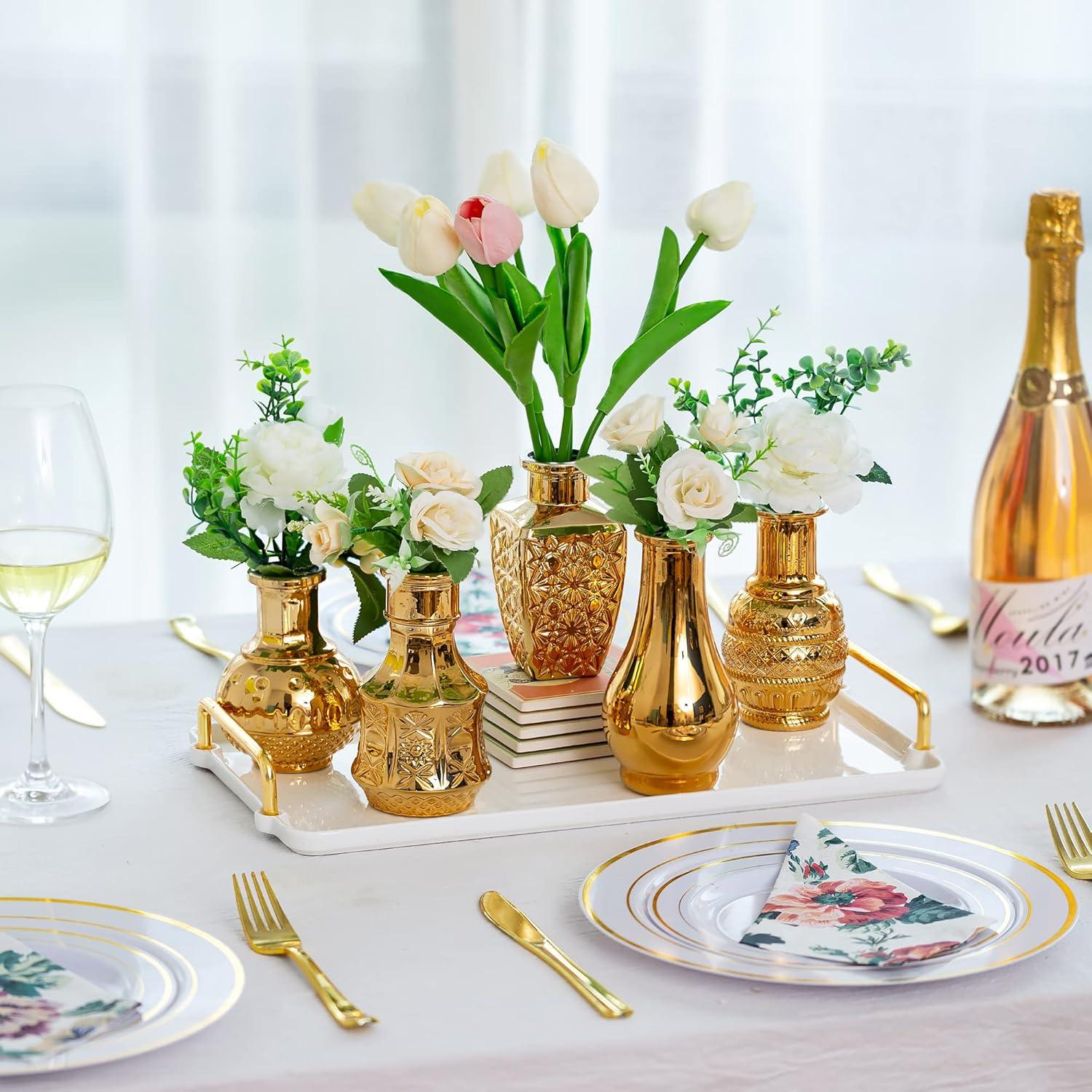 5er Set Goldene Blumenvasen aus Glas - Moderne Deko für Wohnzimmer & Hochzeitstische