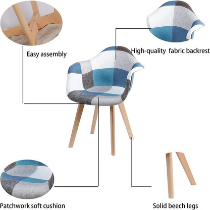Patchwork Esszimmerstühle mit Armlehnen (Blau, 4er Set)