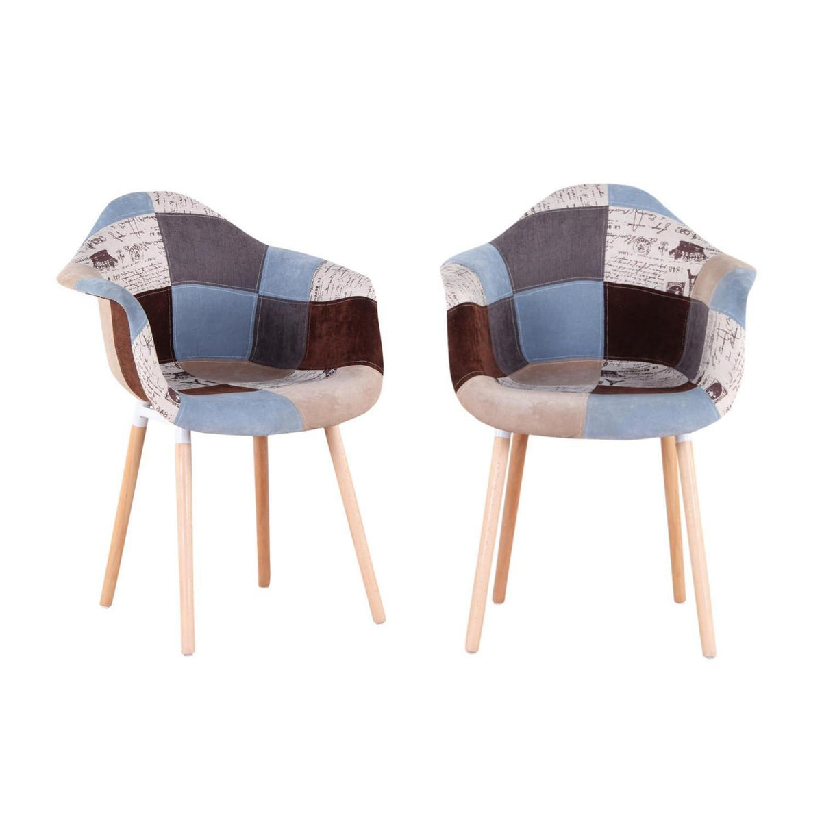 2 Esszimmerstühle Patchwork-Stoff mit Armlehnen, Buchenholz