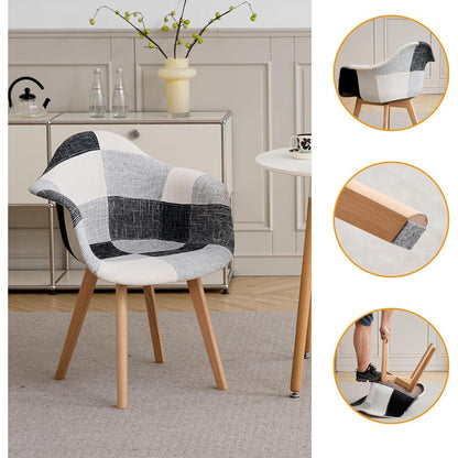 Patchwork Esszimmerstühle mit Armlehnen – 4er Set Schwarz Weiß Grau