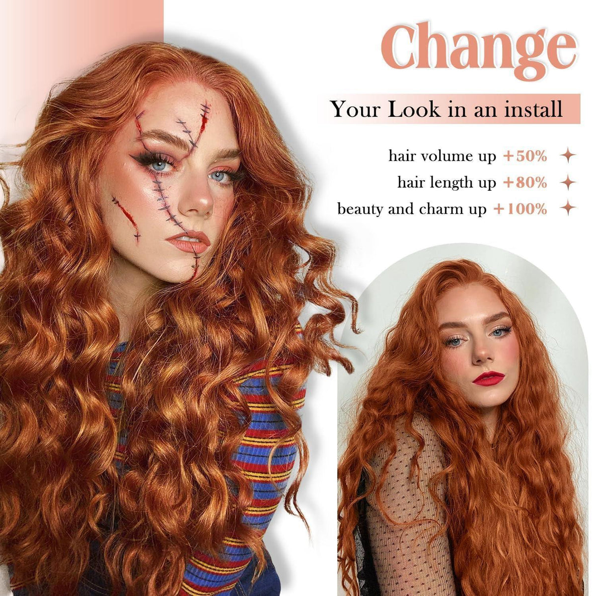 Lange rote Lockenperücke Damen – Cosplay & Halloween 28 Zoll