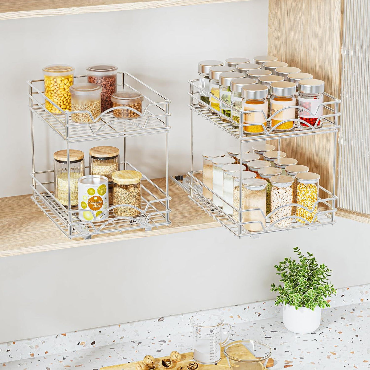 Gewürzregal Organizer Schrank Metall Herausschieben 2 Tier Waschbecken
