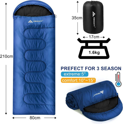 Forceatt Schlafsack 4 Jahreszeiten 1.6KG Blau 5-15°C
