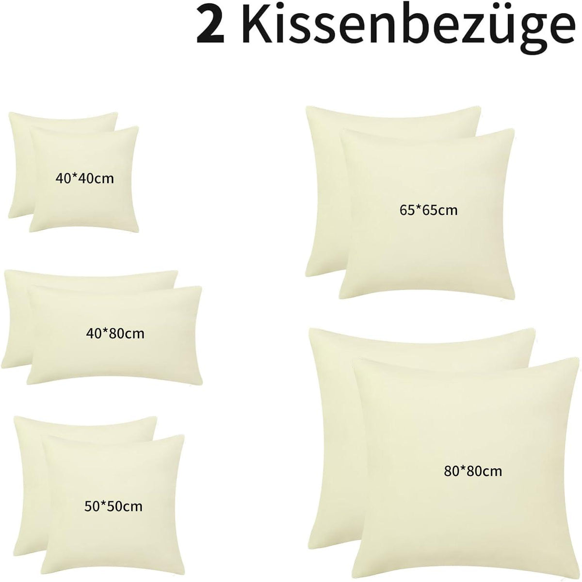Kissenbezug 65x65 Hellgelb 2er Set Mikrofaser Weich mit Reißverschluss