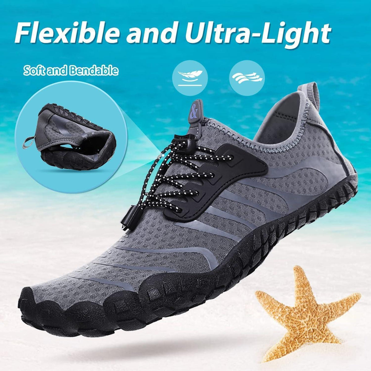 Aqua Schuhe Damen Herren Schnelltrocknend Grau 36-46EU