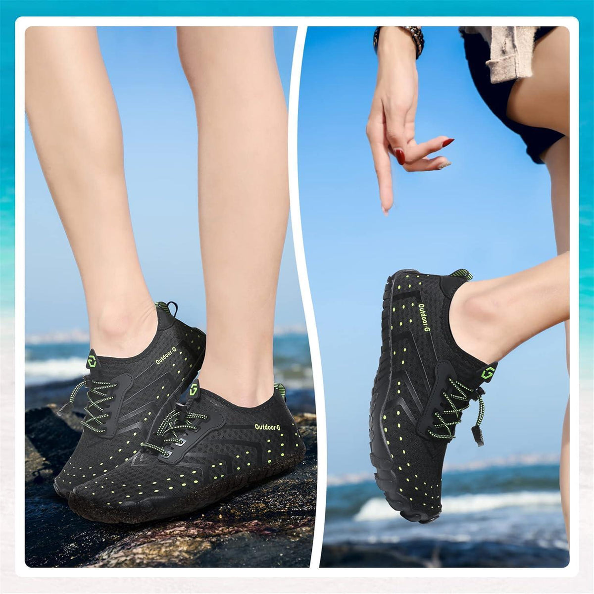 Aqua Schuhe Damen Herren Schnelltrocknend mit Drainagelöchern Schwarz