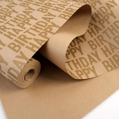 Geschenkpapier Geburtstagsrolle Kraftpapier Gold Happy Birthday 15m x