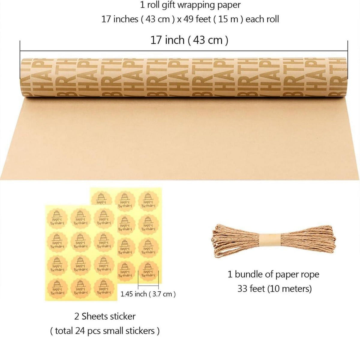 Geschenkpapier Happy Birthday Gold Geburtstagsrolle 15m x 43cm