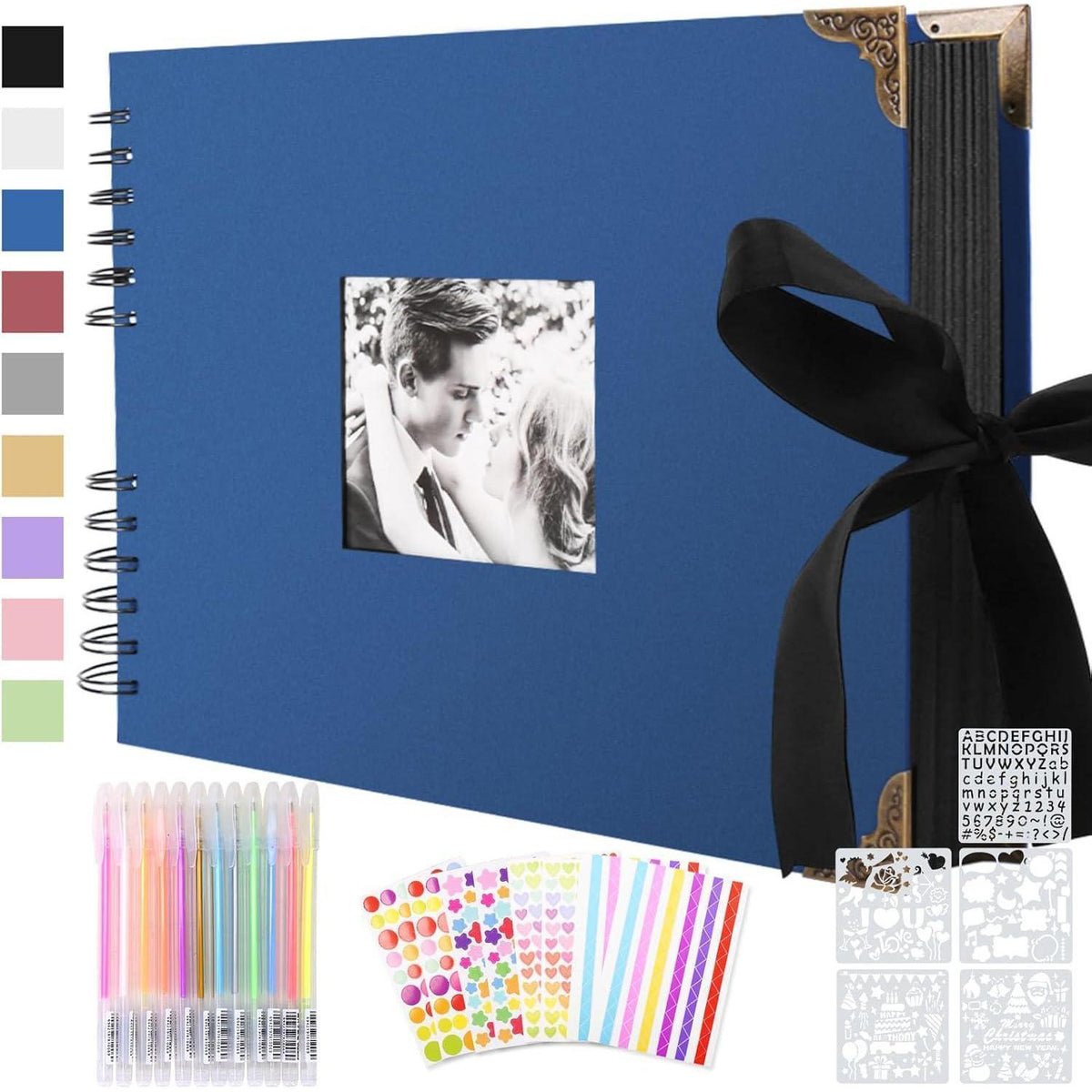 DIY Fotoalbum Scrapbook 80 Schwarze Seiten Blau Navy