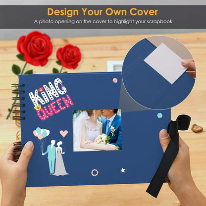 DIY Fotoalbum Scrapbook 80 Schwarze Seiten Blau Navy