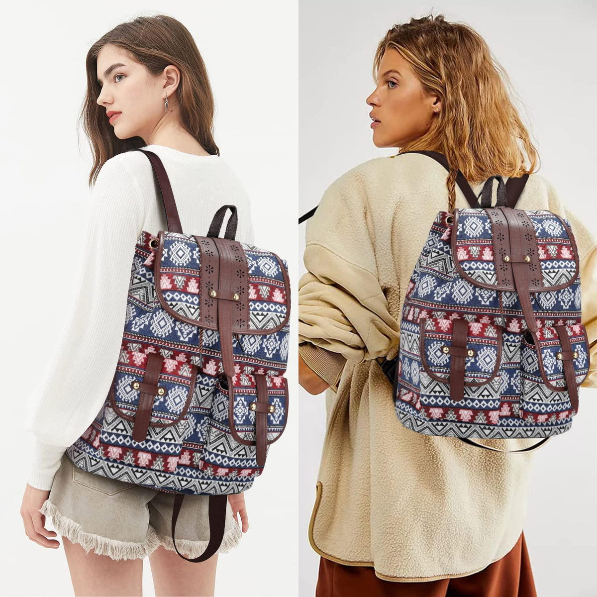 Damen Rucksack Hippie Stil – Bunter Tagesrucksack mit Laptopfach