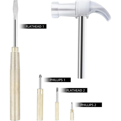 6-in-1 Hammer & Schraubendreher Multitool Set Silber Gelb