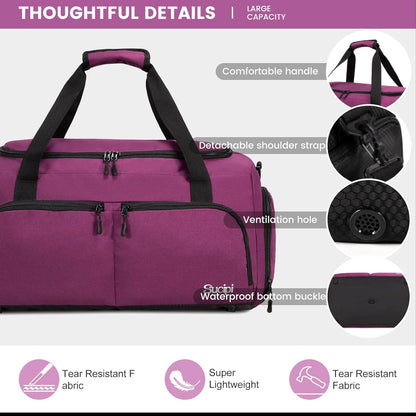 Sporttasche Damen Reisetasche mit Schuhfach Nassfach Weekender Violett