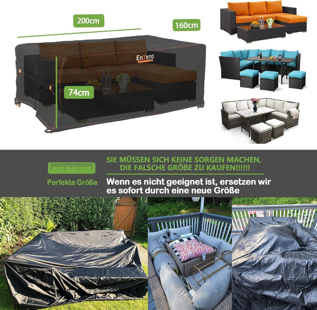 Abdeckung Gartenmöbel 200x160x74cm Wasserdicht 420D Oxford Gewebe