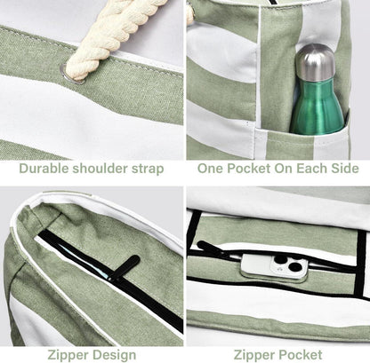 Wasserdichte Streifen Strandtasche mit Reißverschluss